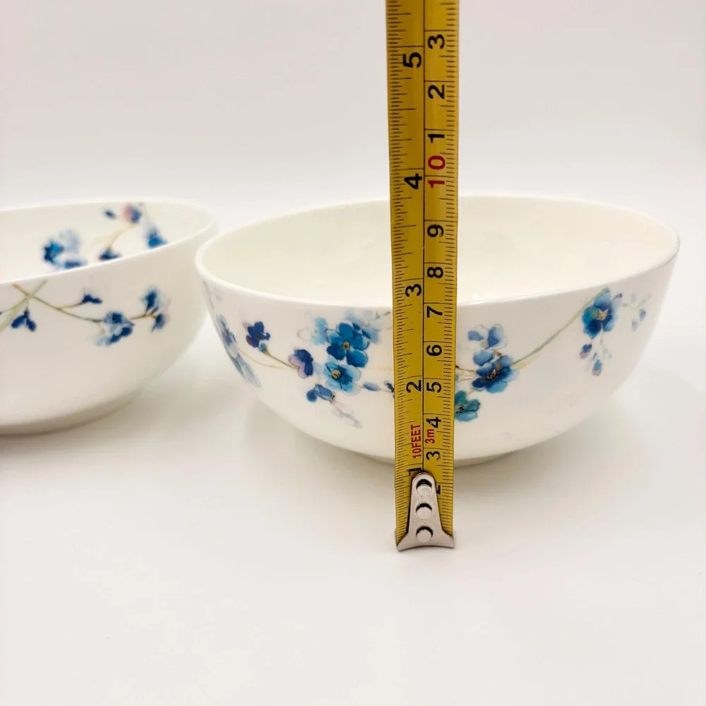 Mikasa Audrey 6 Inch Cereal Bowls Blue Floral Bone China Set of 2‎